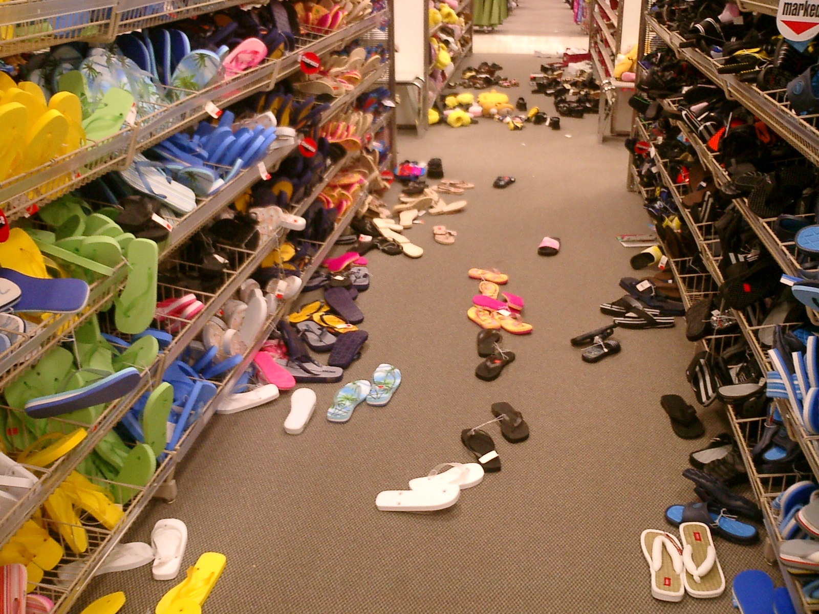 messy shoe aisle point of purchase displays